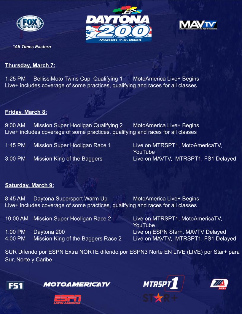 Broadcast Schedule MotoAmerica